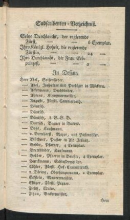 Subscribenten=Verzeichniß