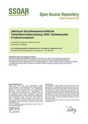 Jahrbuch Sozialwissenschaftliche Technikberichterstattung 1993: Schwerpunkt: Produktionsarbeit