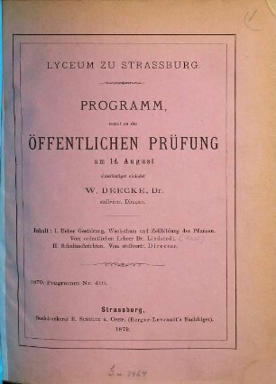 Programm : des Schuljahres .... 1878/79