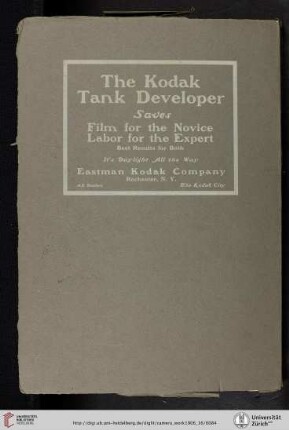 Eastman Kodak Company [The Kodak Tank Developer, back cover verso]