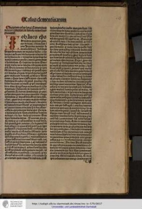 Incipiunt casus longi Clementinarum noviter compilati in famosa universitate Pictavensi.