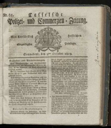 Nr. 81, Sonnabend, den 9ten October 1819