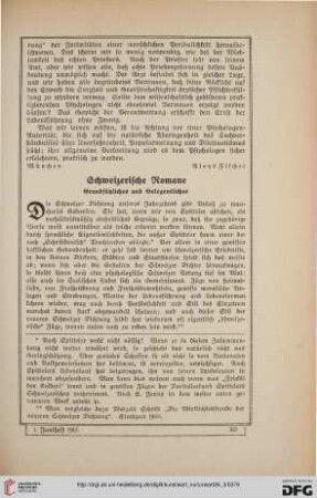 26: Schweizerische Romane : Grundsätzliches und Gelegentliches