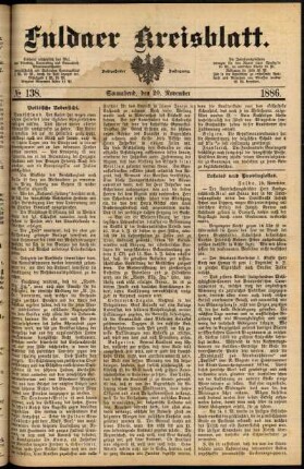 Erste Ausgabe vom Samstag, den 20. November 1886.