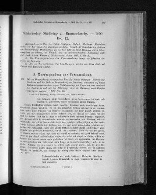Sächsischer Städtetag zu Braunschweig. - 1490 Dec. 12.