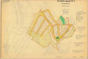 Durchführungsplan Nr. 11. Am Schieferberg. Gemarkung Siegen, Flur E und F. Inhalt: Hambergstraße, In der Winchenbach, Lessingstraße, Fürst-Moritz-Straße, Uhlandstraße, Mörikestraße, Hölderlinstraße, Leimbacher Weiher, Eiserner Straße usw.