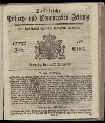 51tes Stueck, Montag den 20ten December. 1779
