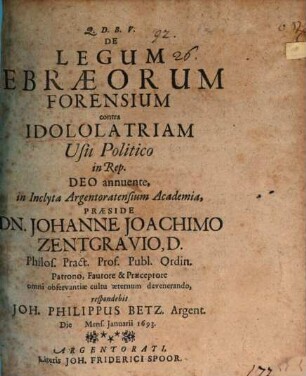 De legum Ebraeorum forensium contra idololatriam usu politico in rep.