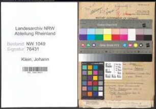 Entnazifizierung Johann Klein , geb. 09.03.1894 (Schlosser)