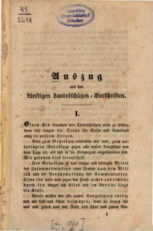 Auszug aus den künftigen Landesschützen-Vorschriften : [Kopftit.]