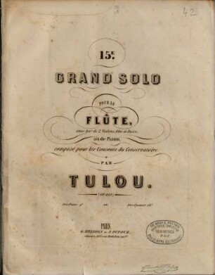 15. grand solo : pour la flûte, avec accompagnement de 2 violons, alto et basse, ou de piano ; (op. 109)