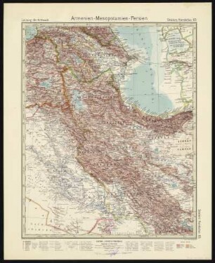 Bl. 65: Armenien, Mesopotamien, Persien, 1939 : Bl. 65 : Armenien - Mesopotamien - Persien : (Arménie - Mésopotamie - Perse, Armenia - Mesopotamie - Persia) / Leitung: H. Haack. - 10. Aufl. / Hundertjahr-Ausg. ; 1939, 10. - 1:3 700 000. - Gotha : Perthes , 1939. - 1 Kt. : mehrfarb. ; 42 x 33 cm. - Aus: Stielers Handatlas, [Bl.] 65