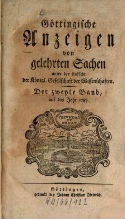 Göttingische Anzeigen von gelehrten Sachen. 1787, 2