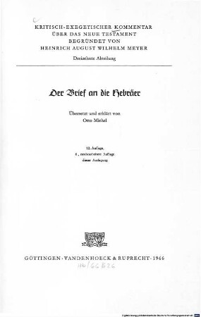 Der Brief an die Hebräer
