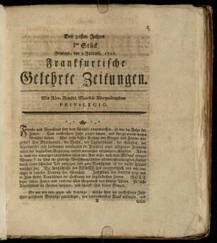 Ites Stück Freytags, den 3. Januarii, 1766. - Xtes Stück Dienstags, den 4. Februarii, 1766.