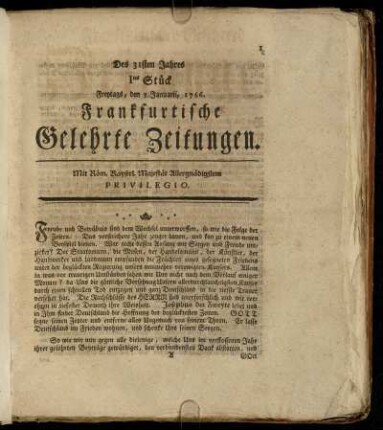 Ites Stück Freytags, den 3. Januarii, 1766. - Xtes Stück Dienstags, den 4. Februarii, 1766.