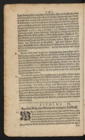 Titulus IX. Von dem Besitz oder Gewehr der erledigter Erbschafft.