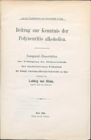 Beitrag zur Kenntnis der Polyneuritis alkoholica
