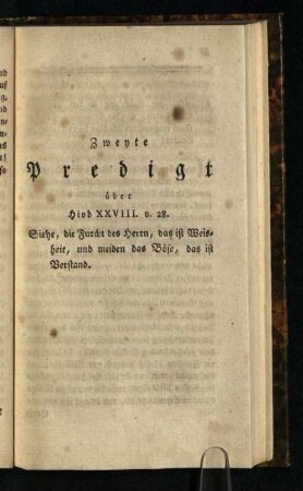 Zweyte Predigt ueber Hiob XXVIII. v. 28