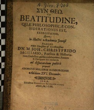 De Beatitudine : Quae Philosophicae Considerationis Est, Exercitatio
