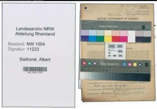 Entnazifizierung Albert Sielhorst , geb. 31.01.1891 (Eisenbahner)