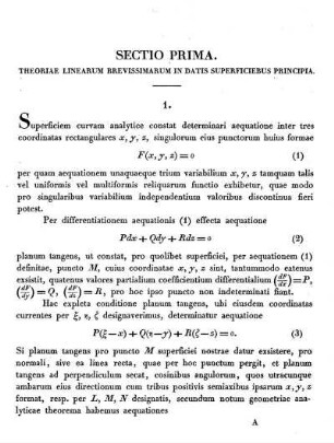 Sectio Prima. - Theoriae Linearum Brevissimarum in Datis Superficiebus Principia