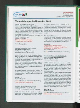 Kultur Mix Veranstaltungen im November 2006