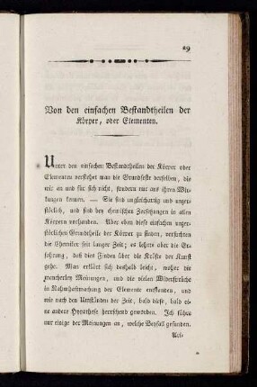 Von den einfachen Bestandtheilen der Körper, oder Elementen.