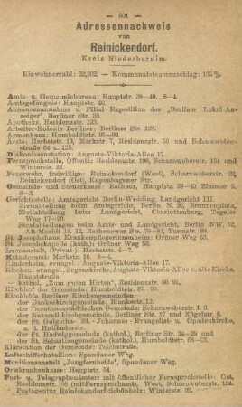 Adressennachweis von Reinickendorf. Kreis Niederbarnim