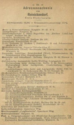 Adressennachweis von Reinickendorf. Kreis Niederbarnim