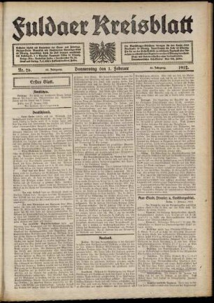 Erste Ausgabe vom Donnerstag, den 01. Februar 1912.
