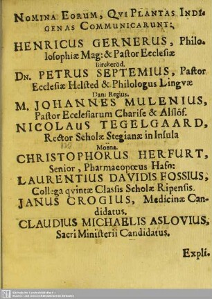 Nomina Eorum, Qui Plantas Indigenas Communicarunt