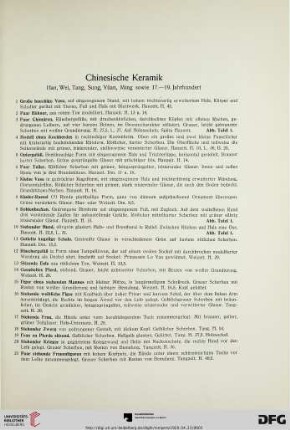 Chinesische Keramik. Han, Wei, Tang, Sung, Ming sowie 17. – 19. Jahrhundert (Nr. 1-300)