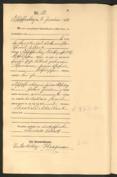 Standesamtsbuch der Stadt Aschaffenburg: Geburten 365/1900 - 184/1901
