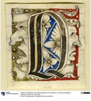 Initiale Q mit Masken aus einem Antiphonar für Ludwig XII. und Anne de Bretagne, Frankreich