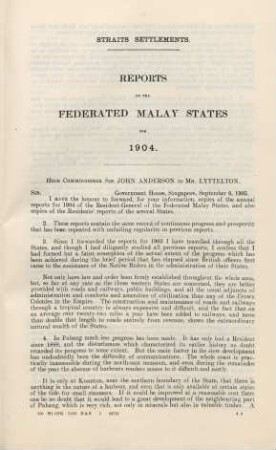 Reports on the Federated Malay States for 1904