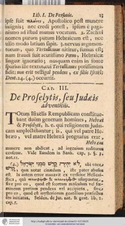 CAP. III. De Proselytis, seu Judaeis adventitiis.