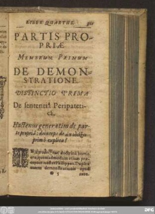 Partis Propriae Membrum Primum De Demonstratione.