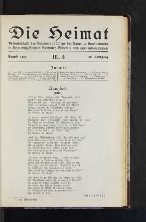 August 1927 Nr. 8 37. Jahrgang