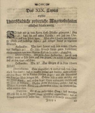 Das XIX. Capitel erzehlet Unterschiedliche poßierliche Angewohnheiten etlicher Musicanten.