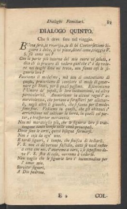 Dialoghi Familiari. Dialogo Quinto. Che si deve fare nel viaggio