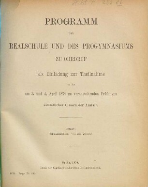 Programm der Herzoglichen Realschule und des Progymnasiums zu Ohrdruf, 1878/79