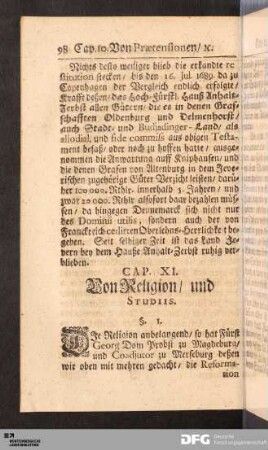 Cap. XI. Von Religion / und Studiis