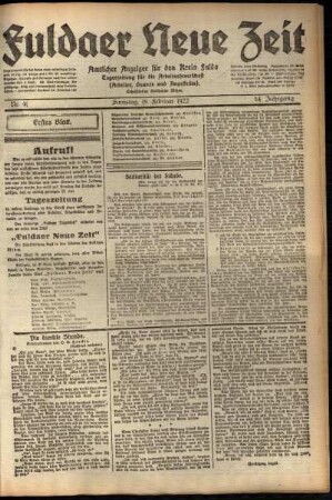 Erste Ausgabe vom Samstag, den 18. Februar 1922.