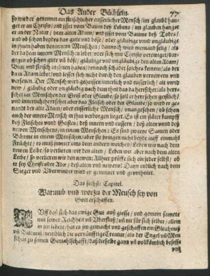 Das sechste Capitel. Warumb und worzu der Mensch sey von Gott erschaffen.
