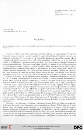 [Rezension von: Baltazar Castiglione, Książka o dworzaninie]