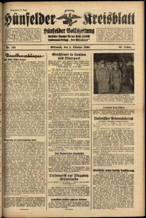 Erste Ausgabe vom Mittwoch, den 02. Oktober 1940.