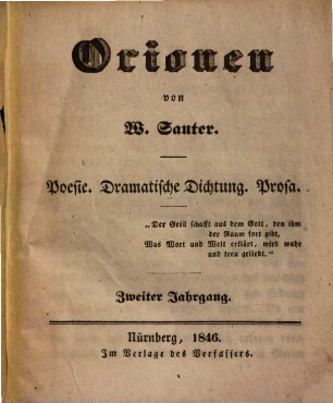 Orionen : Poesie, Dramtische Dichtung, Prosa. 2. 1846, H. 1