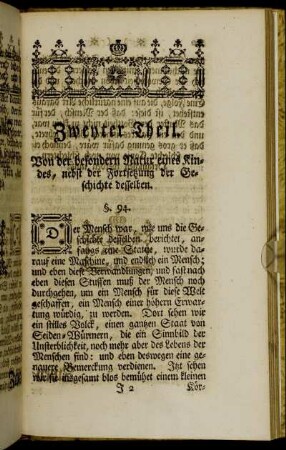 Zweyter Theil. Von der besondern Natur eines Kindes, nebst der Fortsetzung der Geschichte desselben.