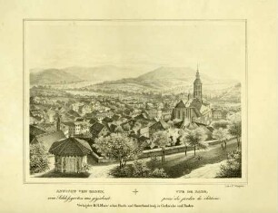 Ansicht von Baden vom Schloßgarten aus gezeichnet - Vue de Bade prise du jardin du chateau